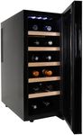 Koolatron Deluxe 12 Bottle Wine Cooler with Beech Wood Racks, Black, Thermoelectric Wine Fridge, 1 cu. ft. Freestanding Wine Cellar, Red, White and Sparkling Wine Storage for Kitchen or Home Bar