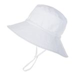 PythJooh Baby Sun Hat Toddler Girl Boy Summer Outdoor UPF 50+ Bucket Sun Hat Beach Pool Wide Brim Adjustable Strap Hats for 0-6Years White