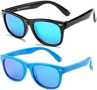 AZorb Kids Polarized Sunglasses TPEE Rubber Flexible Frame for Boys Girls Age 3-8, 100% UV Protection (Black/Blue Mirror + ALL Blue Mirror)