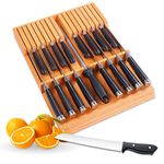 Xabono in Drawer Knife Block Bamboo Knife Storage Fit 16 Slot Knife Block Without Knives Washable Universal Knife Block Compact Wooden Knife Block 42 x 31 x 4 cm Bamboo Knife Block 1 Sharpening Steel