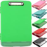 Clipboard with Storage, Nursing Clipboards with Pen Holder, Plastic Storage Clipboard with Low Profile Clip, Waterproof Clipboard Folder Side-Opening, for Office Writing Drawing Pad Clip - (Green)