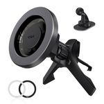 ESR for MagSafe Car Mount, Magnetic Car Phone Holder Mount, Air Vent/Dashboard Magnetic Phone Mount for iPhone 16e/16/15/14/13/12 & Samsung, Strong Magnets, Car Accessories, Grey(with 2 Mental Rings)