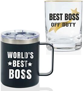 Boss Gift Set, Best Boss Gifts for Men, Boss Gifts for The Best Boss Ever, 12oz Stainless Steel Insulated Mug with 11oz Whiskey Glass, Perfect Boss Gifts Idea for Birthday, Christmas