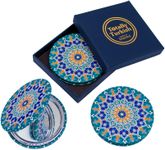 Totally Turkish Metal Compact Mirror – Small Folding Round Mirror With Magnetic Close – 1x & 2x Magnification – For Handbags, Make-Up, Travel & Commutes – Bright & Funky Geometric Pattern (Dantela)