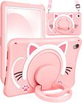 SurgeCraft for iPad 10th Generation Case 10.9 Inch Cute Cat Girls Cover Kawaii Girly Women with Strap and Handle Stand, Soft Silicone Covers for Apple iPad 10th Gen Cases