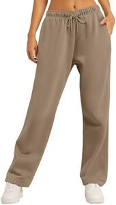 AUTOMET Women's Wide Leg Sweatpants Fleece Lined Baggy Straight Leg Lounge Pants Fall Outfits Athletic Joggers with Pockets CoffeeGrey XS
