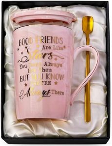 Best Friend Birthday Gifts for Women, Friendship Gifts for Women friends, Good Friends are Like Stars Coffee Mug, Bday Gifts for BFF, Bestfriend, Bestie, 14Oz Pink mug Printed with Gold, Nice Gift Box