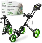 JOVIAL Junior Golf CART, 3 Wheels, Collapsible, Deluxe SCORECARD Holder, Easy FOLD, Lightweight, Quick Braking, Ergonomic Handle, Patented Bag Holder, AL Frame, Compact Size, Load Capacity 33.1 LBS