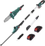 POSENPRO 20V 2-in-1 Cordless Pole Saw & Hedge Trimmer Combo, 8" Electric Chainsaw with 2×2.0 Ah Batteries, 450MM Extension Pole, Bush Tree Pruner Limb Branch Cutter, 2.5m Long Reach