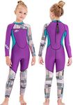 Gogokids Girls Wetsuit Kids Thermal Swimsuit - 2.5mm Neoprene Rash Guard Children One Piece Swimwear, All in One Sunsuit Sun Protection UV 50+ Diving Snorkelling Suit, Purple L