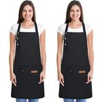 WENYA 2 Pack Kitchen Apron for Women, Unisex Adjustable Cooking Apron with Pockets, Canvas Waterproof Apron for Home Kitchen, Restaurant, Coffee House (Black)