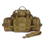 Huntvp Tactical Waist Bag Molle Fanny Pack Bumbag Assault Sling Shoulder EDC Bag Carry-on Bag Handbag for Working Camping Hiking Outdoors Activities Brown