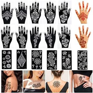 Henna Tattoo Stencil Kit,16 Sheets Henna Tattoo Sticker for Hands ,Legs, and Other Parts of The Body. Glitter Airbrush DIY Tattooing Template, Indian Temporary Tattoo Stickers for Women Girls