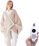 Westinghouse Wearable Heated Throw Blanket, Electric Heated Wrap Poncho Shawl with Pockets, 6 Heating Levels & 2 to 10 Hours Time Settings, 50 x 60 Inch, Beige