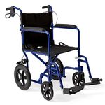 Medline Lightweight Transport Wheelchair with Handbrakes, Folding Transport Chair for Adults has 12 inch Wheels, Blue