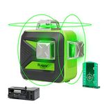 Huepar 603CG Laser Level Green 3X360 3D with Pulse Mode, Triple Power Supply, Switchable Vertical/Horizontal Lines, Cross Line Laser Self Leveling 12 Lines, with Magnetic Pivoting Base+Target+Bag