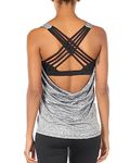 icyzone Women's Yoga Top with Built in Bra Workout Gym Shirt Sport Tank Tops (S, Grey Melange)