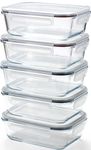 Franklin Lade Glass Food Storage Containers | 5 Piece Set 860ml | BPA-Free Airtight LeakProof Lids | Glass Food Containers | Glass Containers with Lids | Microwave, Oven, Freezer & Dishwasher Safe