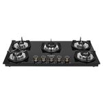 Faber Hob 5 Burner | Auto-Ignition | Spillage Proof | HOB SUPERIA HT905 BR AI | Concealed Chamber | Metal Knobs | Pan Support | Black Glass Finish |5 Yr Warranty on Burner & Glass | 1 Yr comprehensive