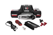 Warrior Winches Gladiator 8000lbs 12v electric winch with wired/wireless remote and synthetic rope, IP68 Waterproof, winch 12v with hawse fairlead, For Trailer, SUVs, 4x4, Offroad, Small Recovery