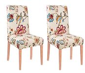 Styleys Polyester Spandex Chair Cover Stretch Removable Washable Short Dining Chair Cover Protector Seat Slipcover (Set of 2, Beige/Red/Blue Flower, SLMC-134)