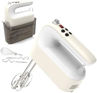 Yomelo 9-Speed Digital Hand Mixer Electric, 400W Powerful DC Motor, Hand Mixer Electric Handheld with Snap-On Storage Case, 5 Stainless Steel Accessories, Beaters, Dough Hooks, Whisk(Cream White)