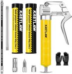 KRETLAW Mini Grease Gun (3000PSI) with Double 3oz Cartridge Grease and 12'' Flex Hose, Reinforced Coupler for Automotive, Yellow
