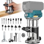 Cordless Router Tool Compatible with Makita 18V, 800W 28000 RPM Brushless Wood Router with 6-Speed Control, Aluminum Base, Depth Adjustment, 15 Router Bits, Palm Router for Woodworking(Tool Only)