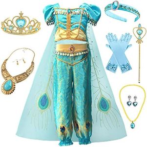 Emin Ragazza Principessa Jasmine Costume Principessa Aladdin Vestirsi con Accessori Costume da Halloween Carnevale Cosplay Compleanno Natale Festa Vestito Fantasia