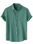 TAGDO Men's Solid Shirt with Chest Pocket Short Sleeve Shirt for Summer Outdoor Activities (Sugar-Shirt-5182-Green-M)