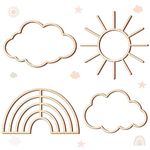 Kathfly 4 Pieces Boho Baby Nursery Wall Decor Wooden Cloud Sun Rainbow Heart Wall Hanging Art Decor for Home Nursery Children Baby Kids Boys Girls Bedroom(Cloud, Rainbow, Sun)