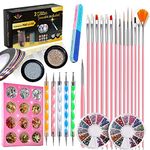 Nail Art kit Accessories, 15pcs Nail Art Brushes, Tools, Nail Pen designing Dotting, Colourful Nail foil, Stripping Manicure Tape, Rhinestone, Nail Glitter Powder, Nail File, Supplies In Nail Art Set