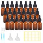 SuQurtom 24Pcs Amber Glass Dropper Bottles, 10ml Glass Dropper Bottles with Dropper Pipettes, Empty Glass Bottles Refillable Sample Container for Essential Oil, Perfumes, Chemical Liquid