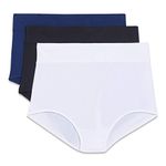 Warner's Women's Blissful Benefits No Muffin Top 3 Pack Brief Panty Underwear, White/Navy Ink/Black, S