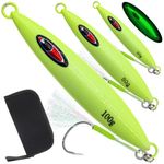 Luminous Fishing Jig Lures, 3 Pcs 60g 80g 100g Vetical Jigs Spoons Glow Slow Pitch Jigging Lure Deep Sea Fishing Lures for Tuna Walleye Bass Trout Freshwater & Saltwater