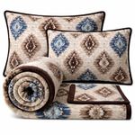 Gullivar Davos Luxury Flannel Warm Bedsheet Cum Blanket 3 Pc Set for Double Bed (230x240 cm) | 300 GSM Ultra Soft & Cozy Winter Bedding with 2 Pillow Covers | Premium Plush Comfort (Beige & Blue)