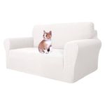 MAXIJIN Super Stretch Couch Cover for 2 Seater Couch, 1-Piece Universal Love Seat Covers Jacquard Spandex Sofa Protector Dogs Pets Friendly Fitted Loveseat Slipcover (2 Seater, White)