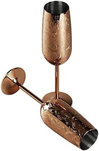 Etching Stainless Steel Champagne Flutes Glass Set of 2, 200ML champagne glasses wedding set for Wedding,Parties and Anniversary (Copper Plated)