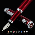 Scriveiner Deep Crimson Red Fountain Pen - Stunning Luxury Pen with Chrome Finish, Schmidt Nib (Fine), Best Pen Gift Set for Men & Women, Professional, Executive, Office, Nice Pens