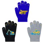 3 Pairs Toddler Winter Gloves - Stretchy Knit Gloves For Kids Boys Girls Knitted Mittens Magic Full Fingers Warm Mittens for Cold Weather Outdoor Sports School Commuting（construction vehicles）