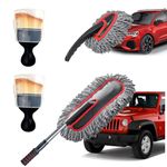 YeewayVeh Car Duster Kit, 4 Pack Car Detailing Brush Set with Extendable Microfiber Dust Brush & Scratch Free Car Dash Duster & Soft Car Interior Brush for Vehicles and Home Cleaning Tools, Red&Gray