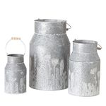 Farmers Market Creamery Milk Can Vases, Set of 3, Embossed Meadow Blooms Patterns, Zinc, Rustic Style Container 19.75 Inches