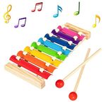 Wooden Xylophone Toy Musical Instruments Toy for Toddlers | Wooden 8-Note Medium Size Multicolor Musical Xylophone Toy Guitar for Kids with 2 Sticks