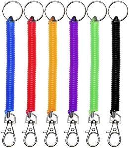 Mini Skater 6Pcs Spiral Retractable Spring Coil Keychain Theftproof Anti-lost Stretch Cord Safety Key Ring with Metal Lobster Clasp for Keys Wallet Cellphone and Other Important Item,6 Color,