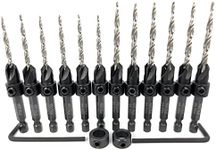 FTG USA Countersink Drill Bit Set 6 Pc #6 (9/64"), 6 Pc #8 (11/64") Tapered Countersink Bit, Stop Collar, Hex Wrench, Woodworking Countersink Drill Bits