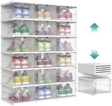 SONGMICS Foldable Shoe Boxes, Pack of 18 Stackable Shoe Storage Organizer, Set of 3 Integraed Shoe Cabinets, Portable, Fit up to US Size 13, 60s Assembly, Transparent and Cloud White ULSP207W01