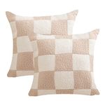 NIDITW Set of 2 Ultra Soft Khaki Checkerboard Throw Pillow Cover Microfiber Chessboard Gingham Cushion Case Cozy Fuzzy Checkered Pillowcase Decor for Home Sofa Couch 18x18 Inches (1-Khaki)