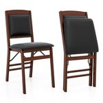 COSTWAY Padded Folding Chair Set of 2/4, Rubber Wood Counter Dining Chairs with PVC Leather Seat & Backrest, Upholstered Kitchen Office Conference Seats, 180kg Weight Capacity (2)