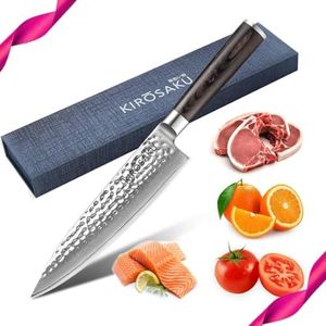 Kirosaku Premium Santoku Knife Damascus 20cm - Enormously Sharp Santoku Chef's Knife Made of The Best Damascus Steel - Damascus Kitchen Knife for a Fantastic Cutting Experience