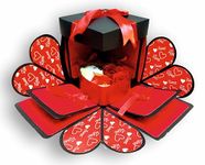 US IDEAL CRAFT Explosive Gift Box, Birthday Gift, Wedding Gift, Valentine Love Gift For Your Wife/Husband, Fiance, Boyfriend Without Chocolate (1 Tin Box Includes Teddy & Roses), 1 count